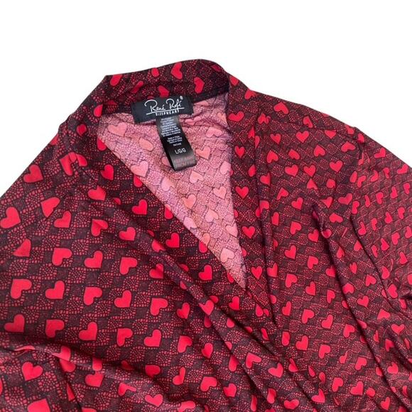 Rene Rofe Red and Black Heart Pattern Silky Robe - Large - Picture 3 of 4